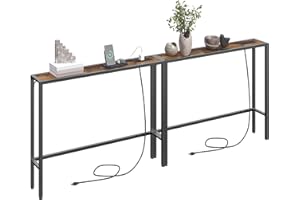 MAHANCRIS 2 Pack Narrow Console Sofa Table with Charging Station, Skinny Behind Couch Table, 39.4"L x 5.9"W x 31.5"H, Long Entryway Tables for Living Room, Hallway, Foyer, Rusitc Brown CTHR968E01S2