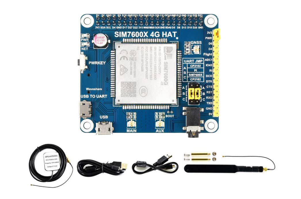 Waveshare SIM7600G-H 4G HAT, Supports LTE Cat-4 4G/3G/2G, GNSS Positioning, Global Band, Compatible with Raspberry Pi 4B/3B+/3A+/3B/2B/1B+/1A+/Zero 2 W/Zero W/Zero/Jetson