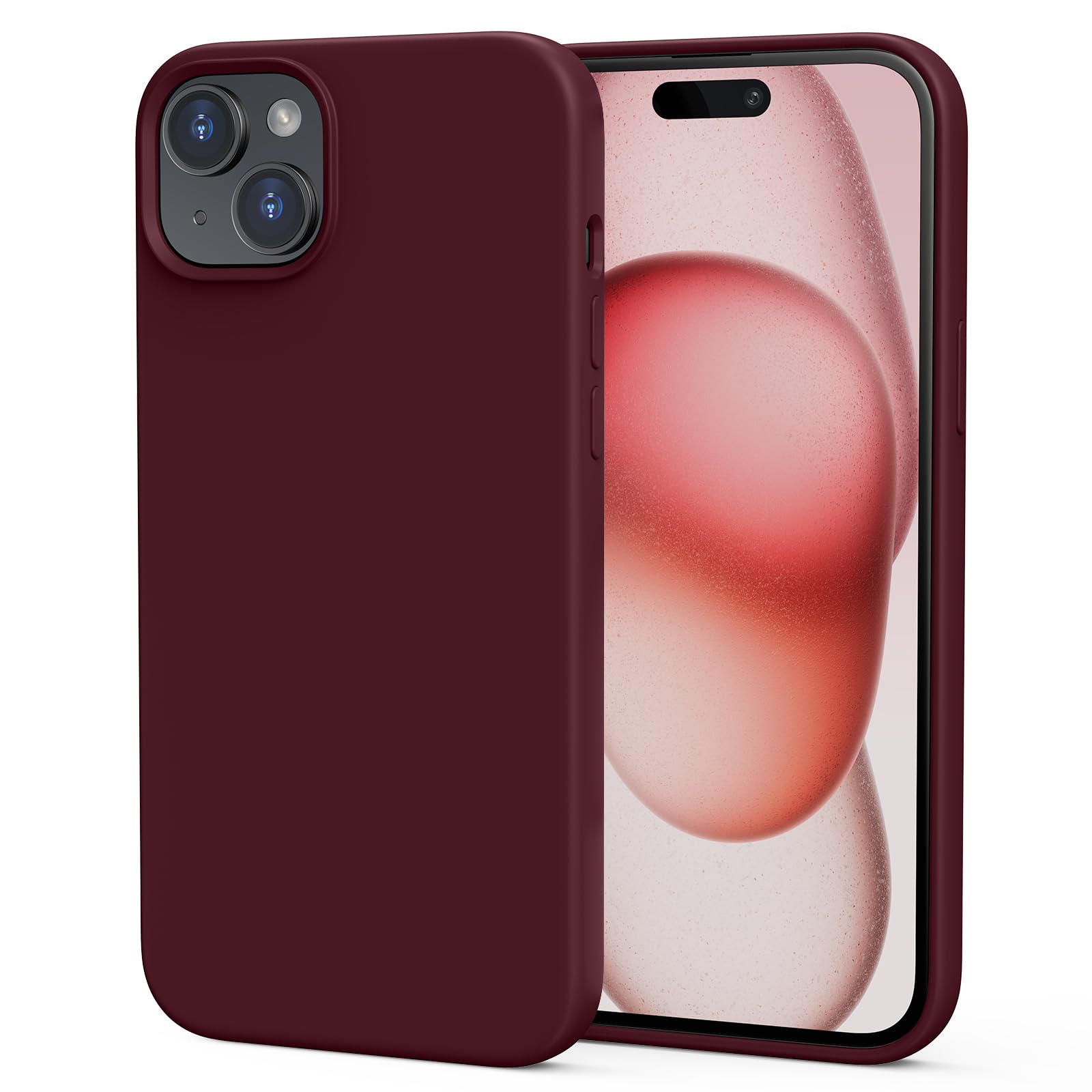 TIIXXA Silicone Case Designed for iPhone 15 plus Case 6.7 Inch, Soft Ultra Slim Protective Shockproof Liquid Silicone Phone Case Cover with Anti-Scratch Microfiber Lining Burgundy