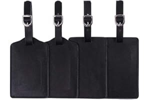 Luggage Tags, Leather Personalized Suitcase Tag Set Luggage id Tags Labels Travel Accessories-Set of 4(Black)