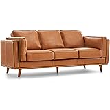 Valencia Artisan Modern Top Grain Leather Sofa with Wooden Base, Brown Color