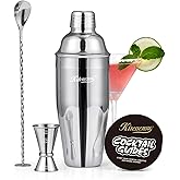Cocktail Shaker, KITESSENSU 24oz Drink Shaker with Bartender Strainer, Measuring Jigger, Bar Mixing Spoon, Cocktail Recipe Gu
