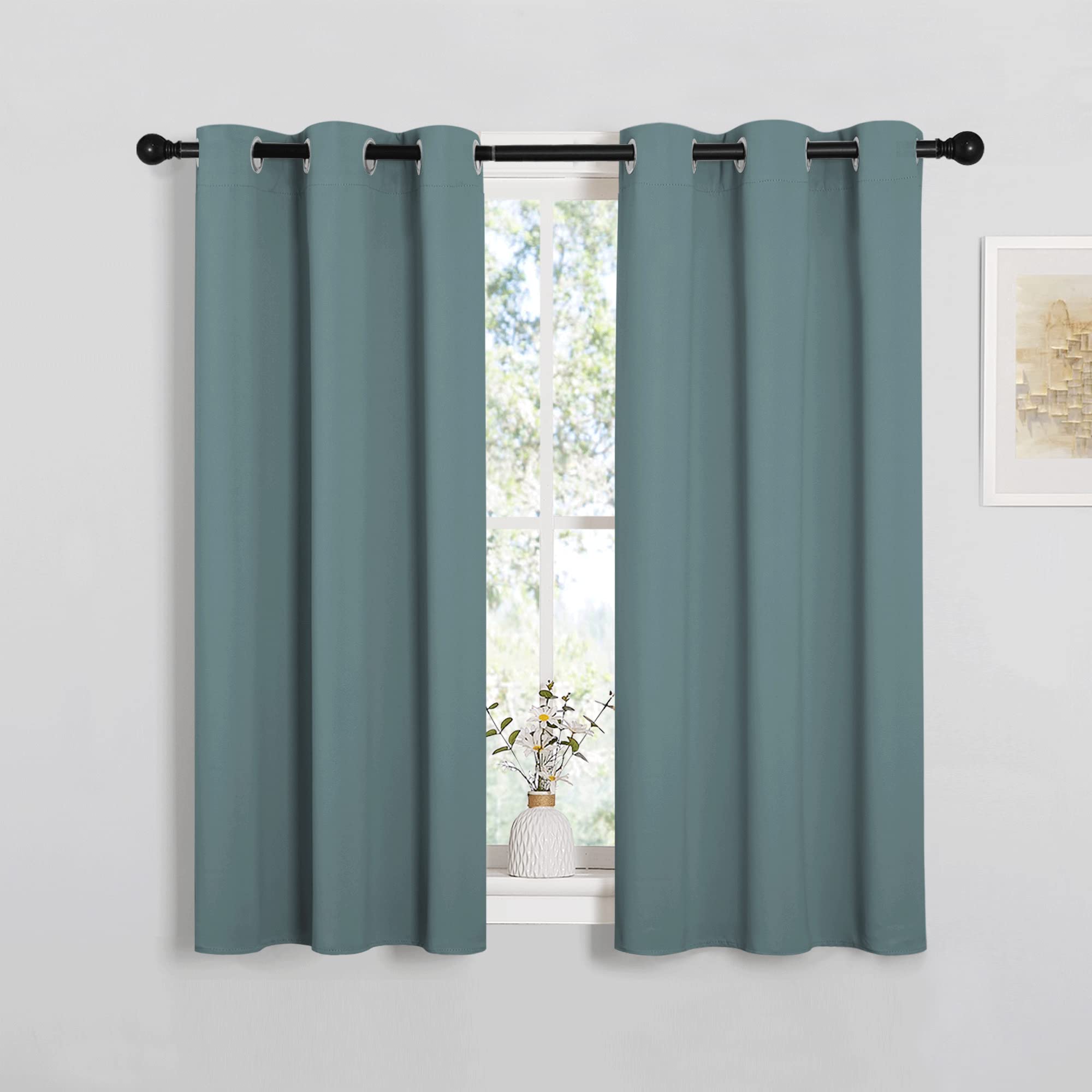Photo 1 of NICETOWN Modern Blackout Curtains Noise Reducing, Thermal Insulated and Privacy Room Darkening Drape Panels for Boy's Guest Room Door Small Short Window (Greyish Blue, 2 Panels, W34 x L45 -Inch)