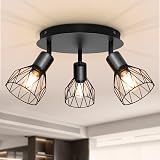 Dehobo Adjustable Ceiling Spotlight Fittings 3 Head E14 Black 22cm