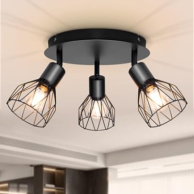 Dehobo Adjustable Ceiling Spotlight Fittings 3 Head E14 Black 22cm