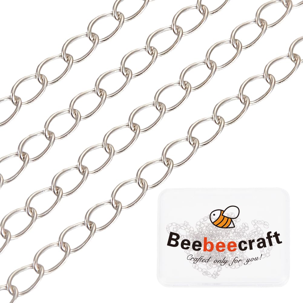Beebeecraft 1 Box 1M Curb Chains 925 Sterling Silver Flat Chain Bulk for Jewelry Making (3x2x0.35mm)