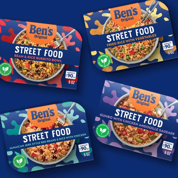 BEN’S ORIGINAL STREET FOOD JAMAICAN JERK STYLE BEANS & RICE WITH CHICKEN, PREPARED ENTRÉE, MICROWAVE IN 90 SECONDS, 9 OZ​