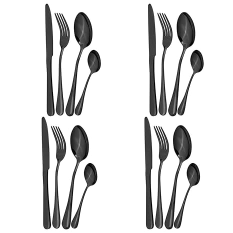 BESTONZON Besonzon Besteck-Set, 16-teilig, Edelstahl, Schwarz