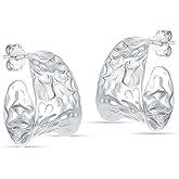 LeCalla 925 Steling Silver Hammered Earrings for Women | Lightweight Handcrafted Earrings | Minimalist Handmade Classic Texture Stud Drop Earrings for Women