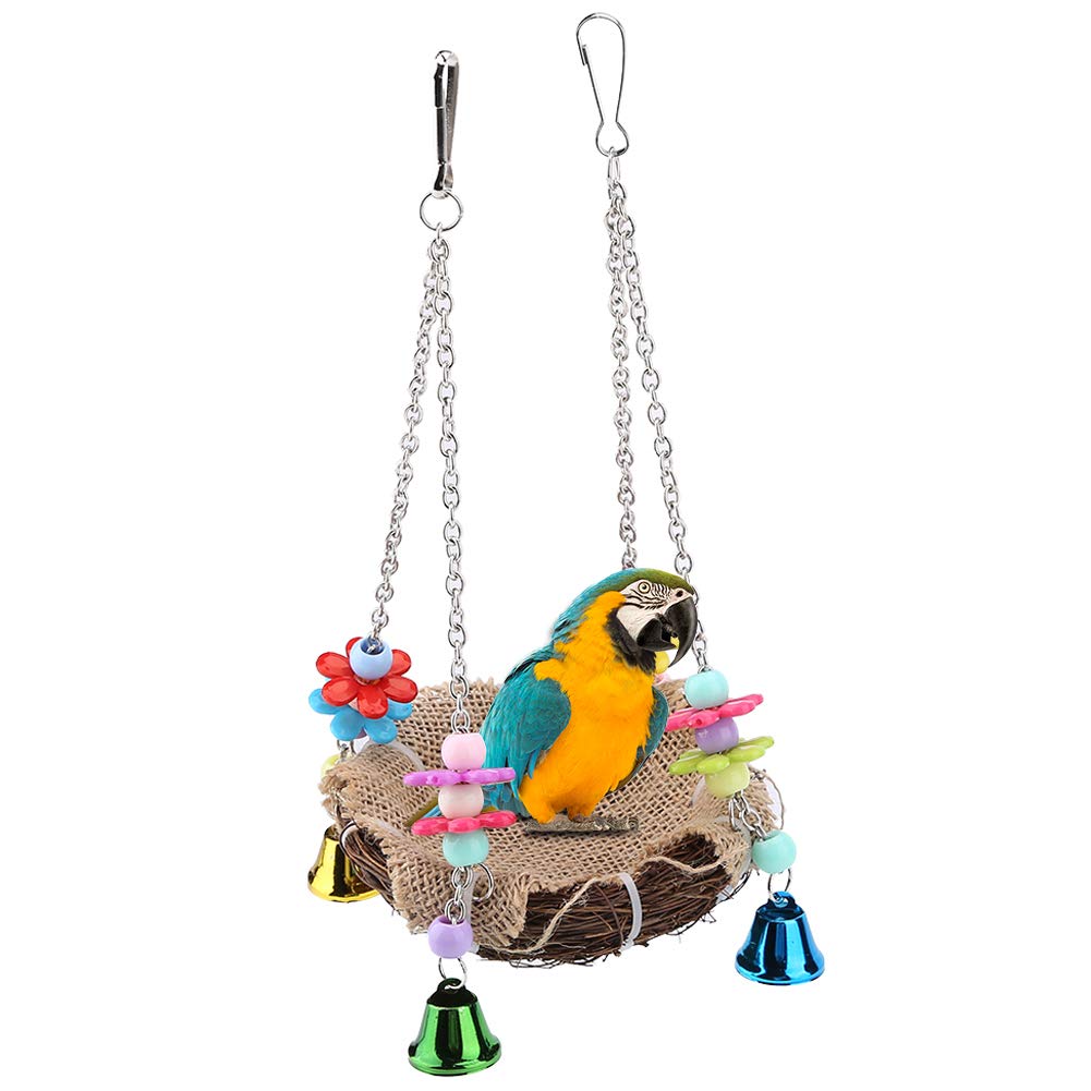 Bird Rattan Nest Swing Toy with Bells, Cage Hammock for Cockatoo, Macaw, African Grey, Budgie, Parrot Accessories