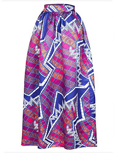 Afibi women african printed casual maxi skirt flared sk…