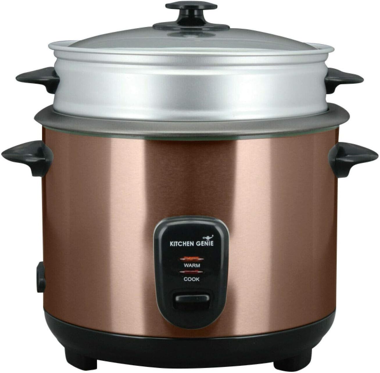 Kitchen Genie Deluxe Rice Cooker Steamer Glass Lid 10 Cup 1.8 Litre 650W Copper
