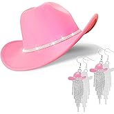Aswitnove Cowboy Hat Rhinestone Cowgirl Boots Earrings Set Western Earring Felt Fedora Jazz Hat Rodeo Outfit for Women Size M