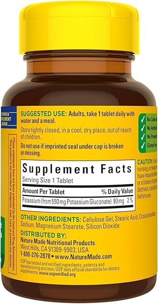NATURE MADE POTASSIUM GLUCONATE 550MG, 100 TABLETS
