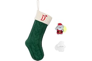 GUCCDE Christmas Stockings with Initials, Personalized Embroidered Monogram 18 Inches Knitted Christmas Stockings Fireplace Xmas Stockings for Kids,Family Holiday Party Decoration Green and White Letter D
