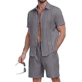 YTD Men's 2 Pieces Shirt Sets Short Sleeve Casual Button Down Hippie T-Shirts Shorts Sets Summer Fashion Beach Outfits