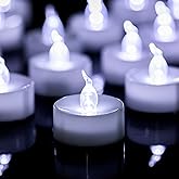 LANKER 24 Pack Flameless LED Tea Lights Candles, Steady Cool White Tealights, Long Lasting Battery Operated Fake Candles, Decoration for Halloween and Festival Celebration (Cool White)