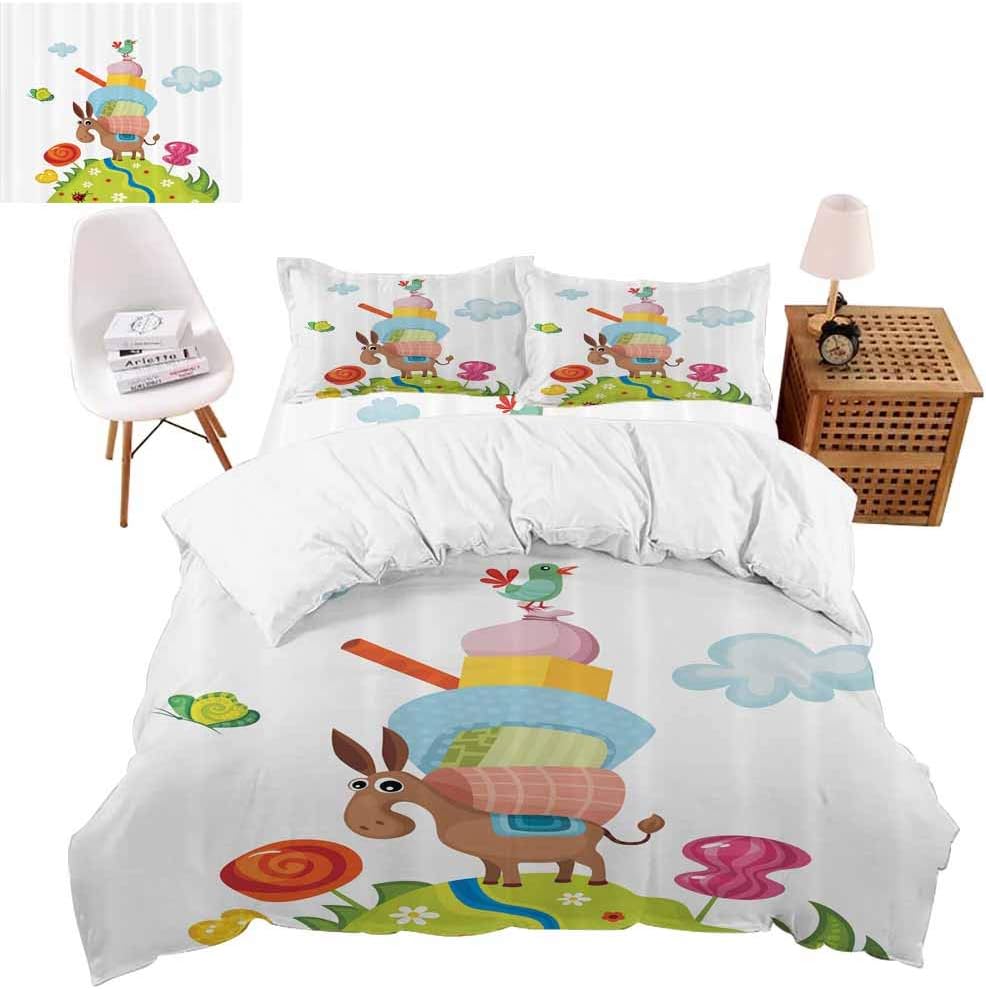 vroselv-home Duvet Cover Sets, Goofy Donkey with Baggages 4 Pieces Kids Girls Boys Bedding Sets Duvet Cover with Pillowcases Child Bedding Sets - Full Size/NO Comforter