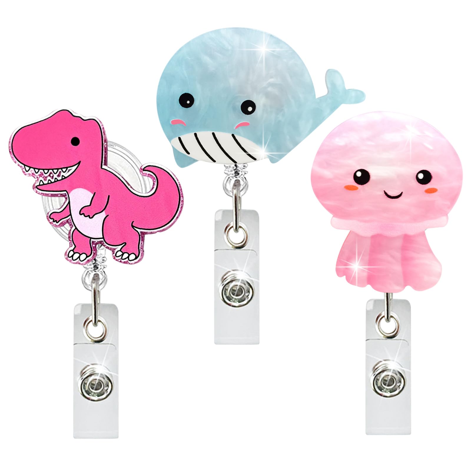 Photo 1 of AGLOO 3 PCS Funny Nurse Badge Reels - Dolphin, Dinosaur & Jellyfish Retractable ID Badge Holder with Alligator Clip, Medical Accessories for Nurses, Doctors, Healthcare Workers