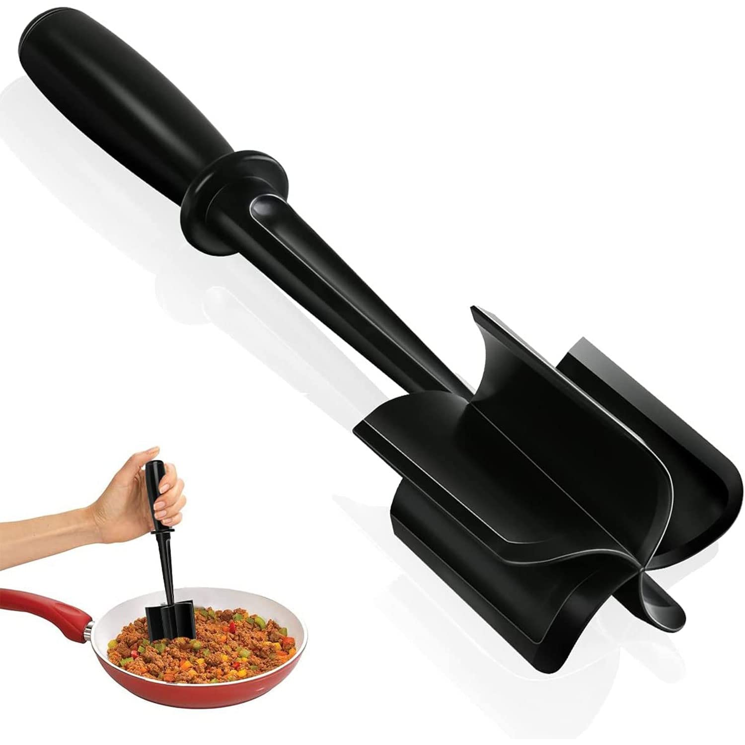 Meat Chopper, Ground Beef Chopper with 5-Blade Head, Versatile High-Temp Heat-Resistant Hamburger Mince Masher & Breaker, Non-Stick Minced Meat Separator Nylon Utensil Tool Cookware