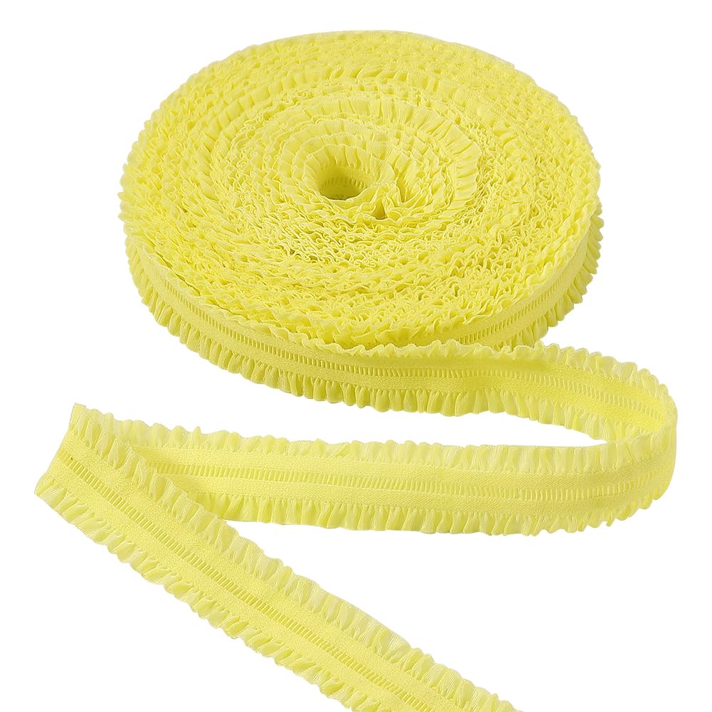 GORGECRAFT 10m x 22mm Double Ruffle Stretch Ribbon Pleated Lace Trim Gathered Ruffled Organza Lace Edge Trim Yellow Vintage Edging Trimmings Fabric for DIY Clothes Dress Sewing Decor