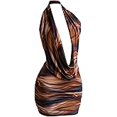 SweatyRocks Women's Club Halter Cowl Neck Dress Draped Going Out Open Back Cocktail Mini Dresses Party Clubwear