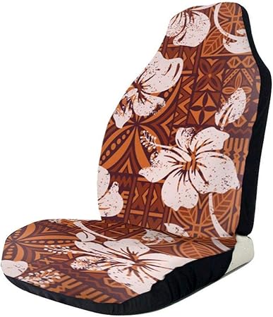 Amazon 車用シートカバー 部族のビンテージハワイアンハイビスカスの花の壁紙ハワイ抽象グランジ花 おしゃれ かわいい マルチカラー 軽自動車 普通車 フロント座席適用1pcs シートカバー 車 バイク