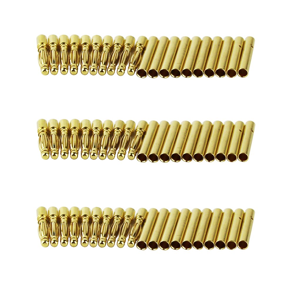 OliYin 30 Pairs of 2.0mm Gold Plated Male and Female Bullet Banana Connectors Plugs for DIY RC Battery ESC Motor