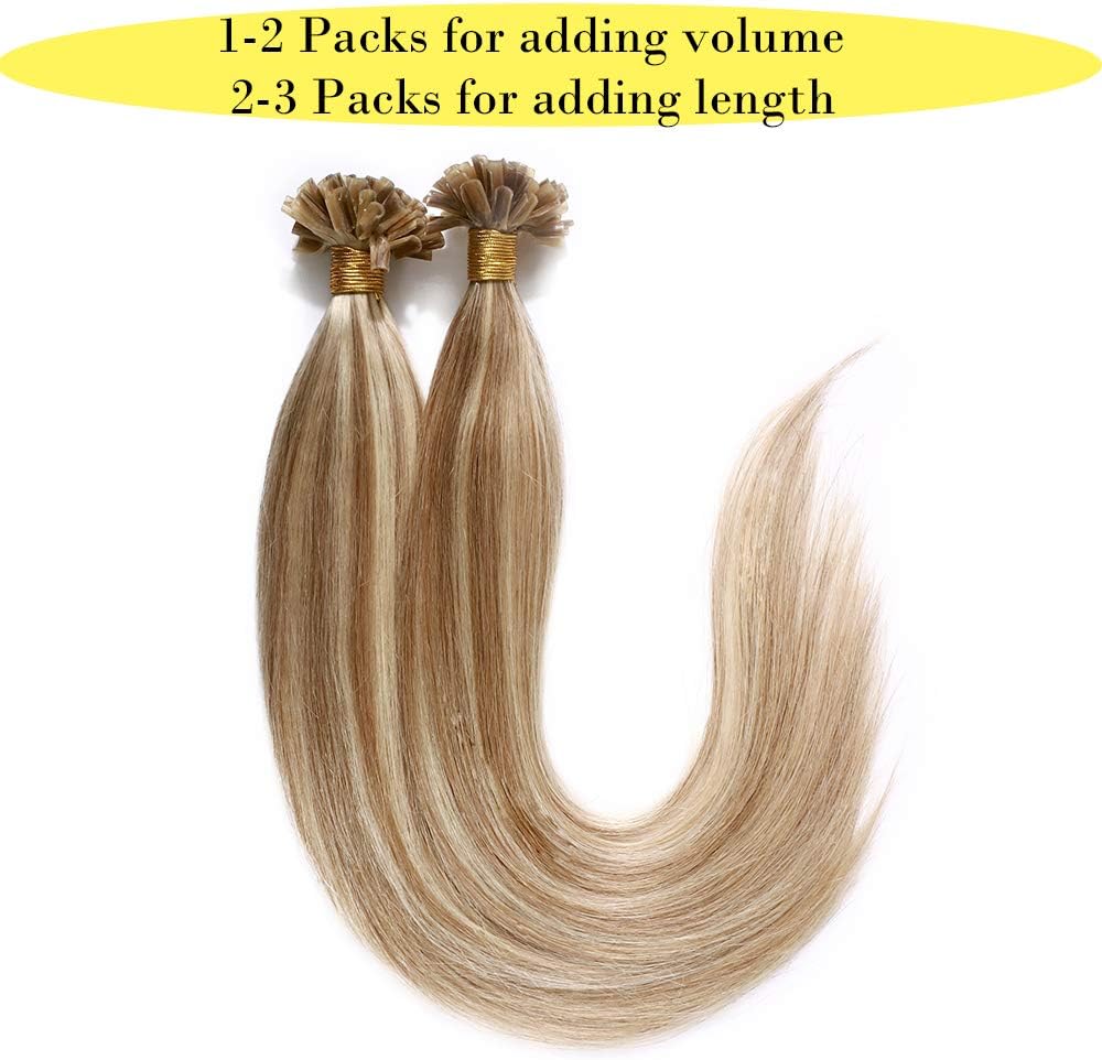 Silk-co U Tip Pre Bonded Hair Extensions Strands Keratin Nail Tip Straight Human Hair Extensions U tip Real Remy Hair 50 Strands Keratin Nail Til 24"-50g #12P613 Golden Brown&Bleach Blonde - Image 5
