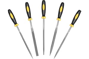 Zigdiptek Mini Metal Needle File Set, 5pcs, Small Hand Files Set for Detail and Precise Work, Hardened Alloy Strength Steel File Tools Includes Round, Bi Half-Round, Flat, Square, Triangular File