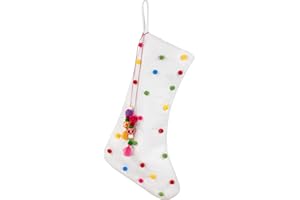 Northlight 20" White Christmas Stocking with Multicolor Pom-Poms and Tassels