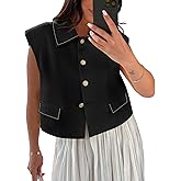 Tankaneo Womens Cropped Suit Vest Tops Summer Cap Sleeve Lapel Collar Button Down Trendy Casual Blazer Waistcoats