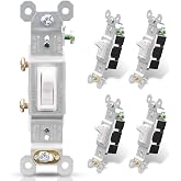ELEGRP Single Pole Toggle Light Switch, 15 Amp, 120 Volt, Toggle Framed AC Quiet Switch, in Wall On/Off Switch Replacement, Self-Grounding, Residential and Commercial Grade, UL (5 Pack, Glossy White)