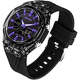 FANMIS Unisex Dual Display Sports Watch - 5ATM Waterproof Tactical Analog Digital Watch with Day-Date, Alarm, Stopwatch & TPU Band – Trendy Quartz Wristwatch for Men & Women (Black Gold)