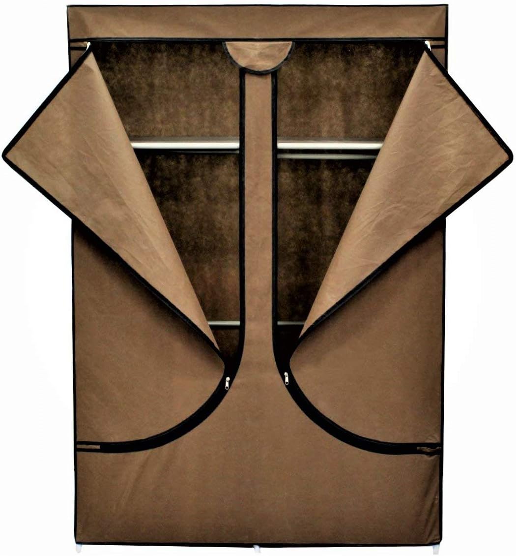 Canvas Double Wardrobe Clothes Shoes Storage Compact Portable Closet Organiser with Shelves Rack - EBS Wardrobe 106 x 43 x 156 cm Brown