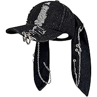 CORIRESHA Cute Bunny Hat with Ears Y2k Grunge Metal Iron Ring
