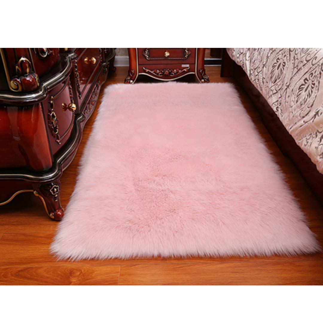 DQMEN Faux Fur Rug White Soft Fluffy Rug Shaggy Rugs Faux Sheepskin Rugs Floor Carpet for Bedrooms Living Room Kids Rooms Decor (Pink, 29.5 x 47.2 inch)