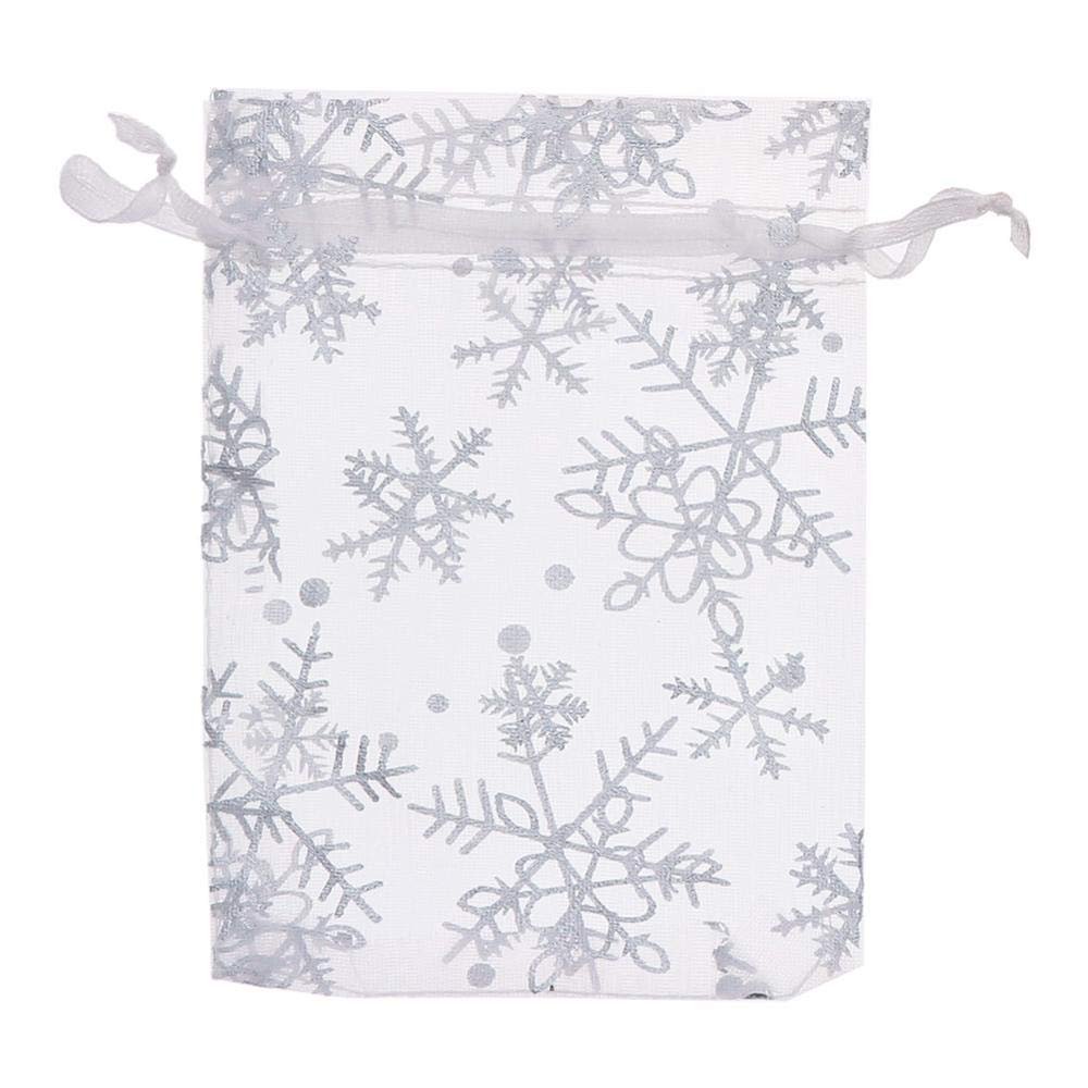 100Pcs/Pack Snowflake Jewelry Packing Drawable Christmas Organza Bag Wedding Gift Bags Pouches Package (4x6" (10x15cm))
