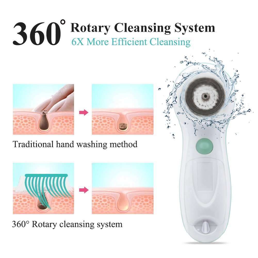 TOUCHBeauty Waterproof Face Brush Set for Skin Cleaning and Exfoliating with 2 Speed,3 Different Cleansing Brush Head for Oily Sensitive Skin TB-0759A