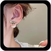 Ximdble Vintage Crystal Bee Ear Jacket Earrings Pearl Ear Jacket Earrings Rhinestone Bee Earrings Pearl Stud Earrings Boho Pearl Earrings for Women