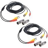 Flashmen 2-Pack 25ft HD Video Power Security Camera Cables Pre-Made All-in-One Extension Wire Cord with BNC Connectors for CCTV Security Camera Black