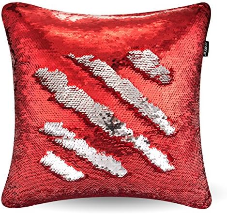 Reversible Sequins Mermaid Pillow Case - Two Colors Throw Cushion Case 4040cm(ONLY PILLOW COVER) Red and Silver By AusKit