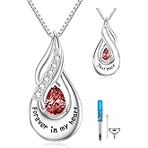 Flpruy Cremation Jewelry for Ashes Custom Urn Necklace for Ashes for Women Sterling Silver Birthstone/Moonstone/Opal/Turquoise/Larimar/Black Onyx Cremation Jewelry Gift for Women Men Bereavement Gift