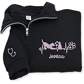 COUPLEHOODIES Custom Embroidered Vet Tech Quarter Zip Sweatshirt For Women | Vet Tech Gift For Vet Tech Week Graduation Christmas - Custom Name Veterinary Technician Vet Nurse Paw Print
