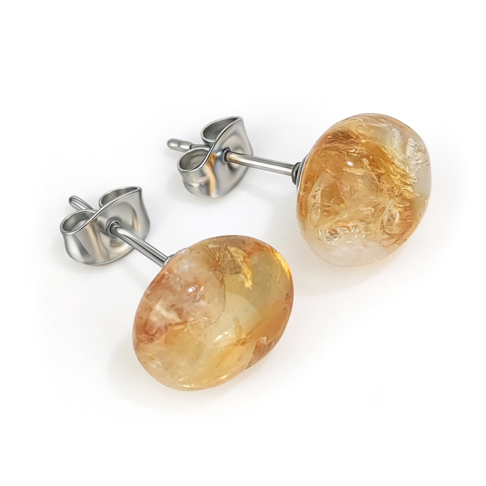 Photo 1 of Citrine Earrings, Handmade Gemstone Yellow Citrine Stud Earrings Stainless Steel, Dainty Citrine Jewelry November Birthstone Earrings for Women (Citrine)