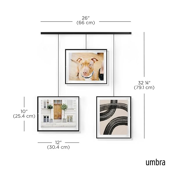 UMBRA EXHIBIT PICTURE FRAME GALLERY SET, ADJUSTABLE WALL COLLAGE DISPLAYS THREE 8″X10″ PHOTOS, SET OF 3, BLACK