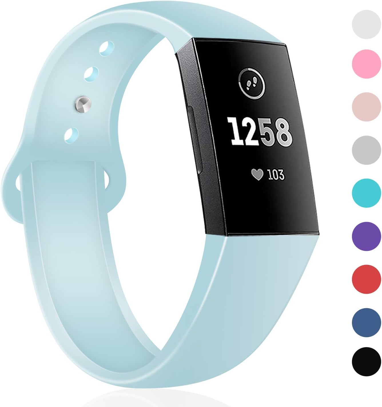 TSAAGAN Sport Silicone Band Compatible with Fitbit Charge 3/Charge 3 SE, Thin Soft Adjustable Replacement Strap Wristband Accessory for Fitbit Charge 3 Fitness Activity Tracker (Large, Sky Blue)