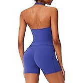 RXRXCOCO Halter Workout Sets for Women 2 Piece V Neck Tank Tops Hidden Scrunch Booty Shorts Gym Outfits with Pockets