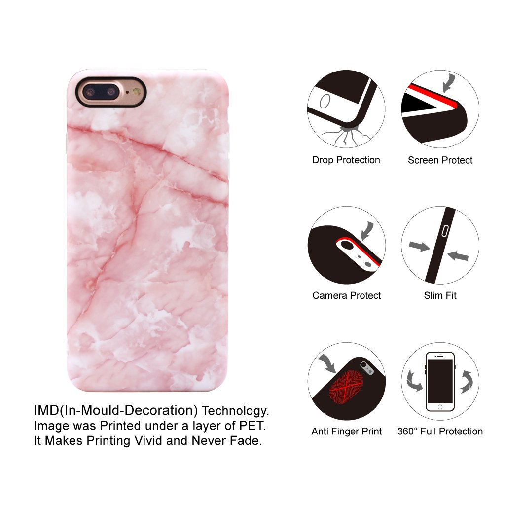 Nasousa iPhone 7 plus for Girls, IMD Printing Slim-Fit Ultra-Thin Anti-Scratch Shock Proof Dust Proof Anti-Finger Print TPU Case for iPhone 7 plus(5.5 inch)(Pink Marble)