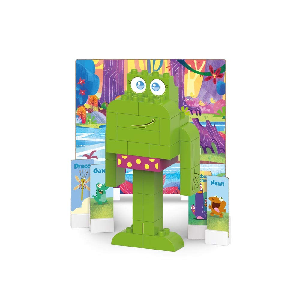 BIOBUDDI BB-0152 – Swampies – Ribby, Biological Building Blocks for Pluging, Compatible with Other Brands, Made from Organic Plastic, 35 Clamping Blocks, Play Background and Cardboard Figures